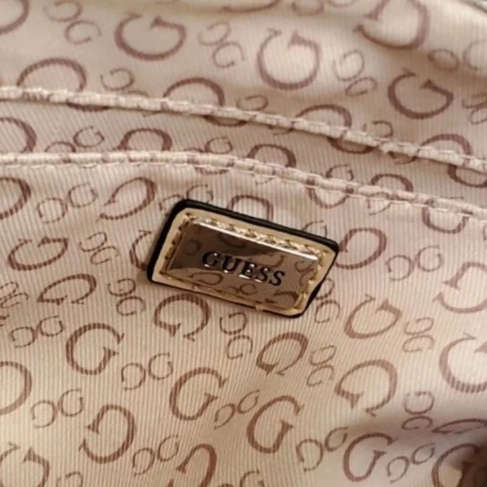 GUESS Black Faux Leather Rhinestone Flower Charm Shoulder Bag